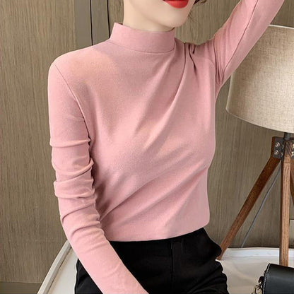 🔥Limited stock available 50% OFF🔥Women's Comfortable Solid Color Half High Neck Long Sleeve Top