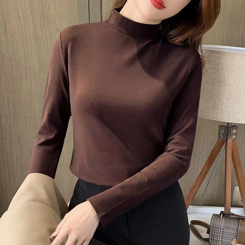 🔥Limited stock available 50% OFF🔥Women's Comfortable Solid Color Half High Neck Long Sleeve Top