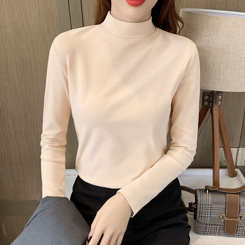 🔥Limited stock available 50% OFF🔥Women's Comfortable Solid Color Half High Neck Long Sleeve Top