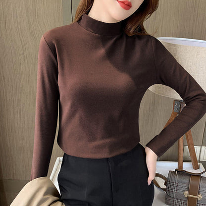 🔥Limited stock available 50% OFF🔥Women's Comfortable Solid Color Half High Neck Long Sleeve Top