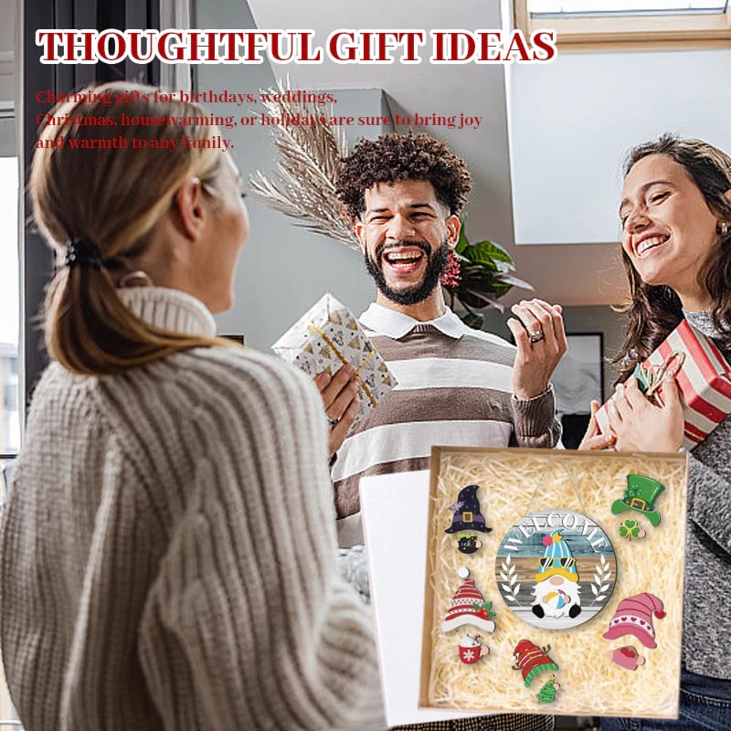 🍁Christmas sale 50% off 🌟Best Decorations🎄Interchangeable Wooden Gnome Welcome Sign🎈