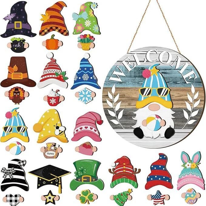 🍁Christmas sale 50% off 🌟Best Decorations🎄Interchangeable Wooden Gnome Welcome Sign🎈