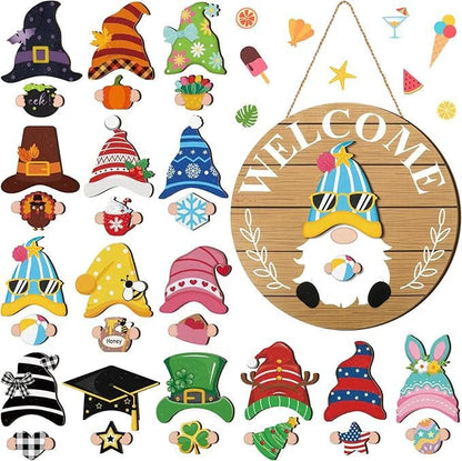🍁Christmas sale 50% off 🌟Best Decorations🎄Interchangeable Wooden Gnome Welcome Sign🎈