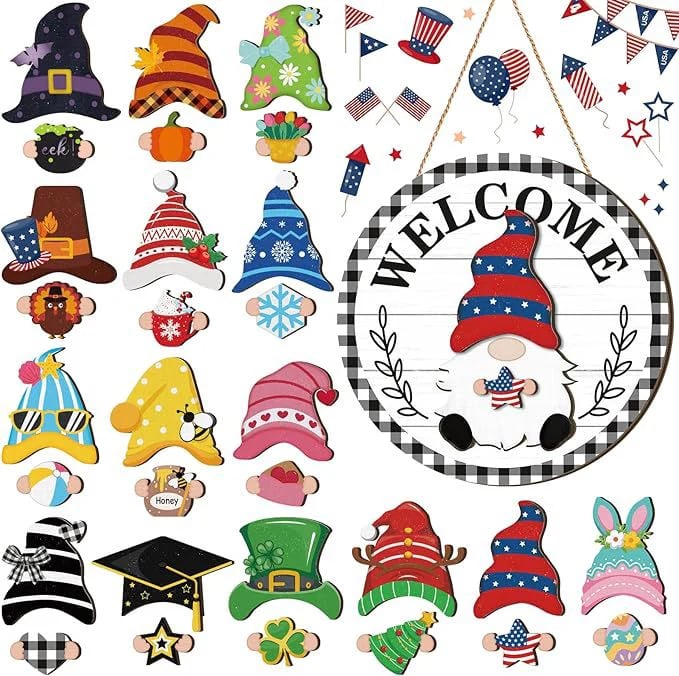 🍁Christmas sale 50% off 🌟Best Decorations🎄Interchangeable Wooden Gnome Welcome Sign🎈