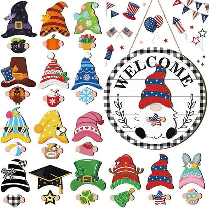 🍁Christmas sale 50% off 🌟Best Decorations🎄Interchangeable Wooden Gnome Welcome Sign🎈