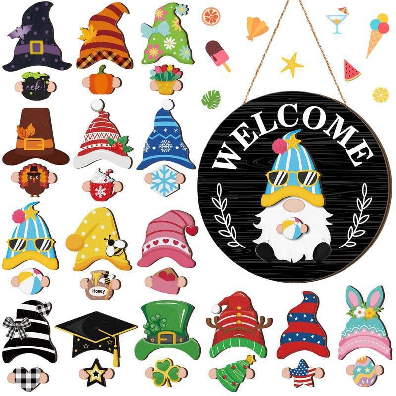 🍁Christmas sale 50% off 🌟Best Decorations🎄Interchangeable Wooden Gnome Welcome Sign🎈