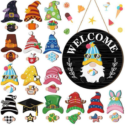 🍁Christmas sale 50% off 🌟Best Decorations🎄Interchangeable Wooden Gnome Welcome Sign🎈