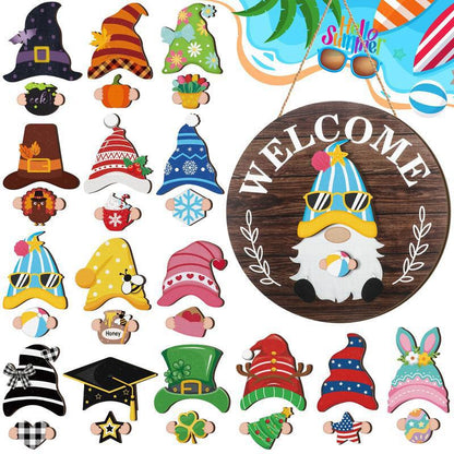 🍁Christmas sale 50% off 🌟Best Decorations🎄Interchangeable Wooden Gnome Welcome Sign🎈