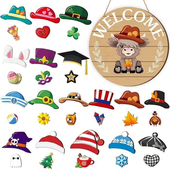 🍁Christmas sale 50% off 🌟Best Decorations🎄Interchangeable Wooden Gnome Welcome Sign🎈