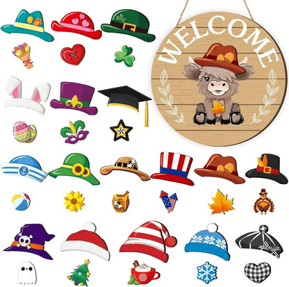 🍁Christmas sale 50% off 🌟Best Decorations🎄Interchangeable Wooden Gnome Welcome Sign🎈