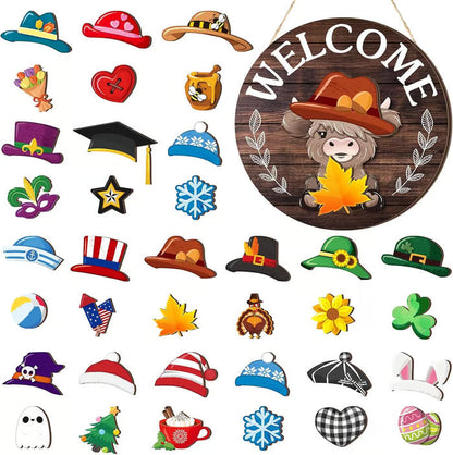 🍁Christmas sale 50% off 🌟Best Decorations🎄Interchangeable Wooden Gnome Welcome Sign🎈