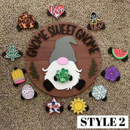 🍁Christmas sale 50% off 🌟Best Decorations🎄Interchangeable Wooden Gnome Welcome Sign🎈