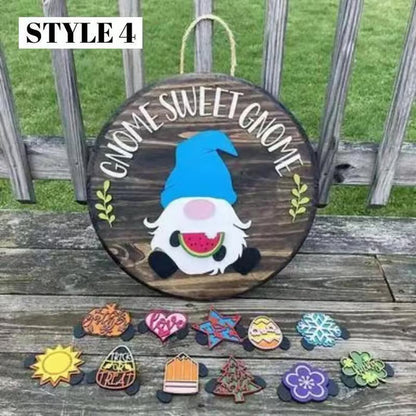 🍁Christmas sale 50% off 🌟Best Decorations🎄Interchangeable Wooden Gnome Welcome Sign🎈