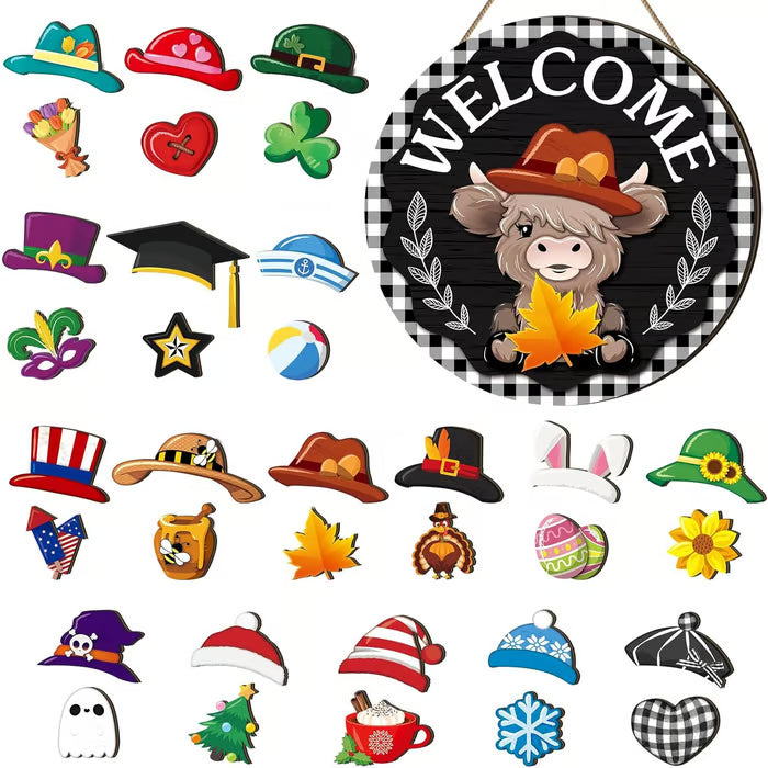 🍁Christmas sale 50% off 🌟Best Decorations🎄Interchangeable Wooden Gnome Welcome Sign🎈