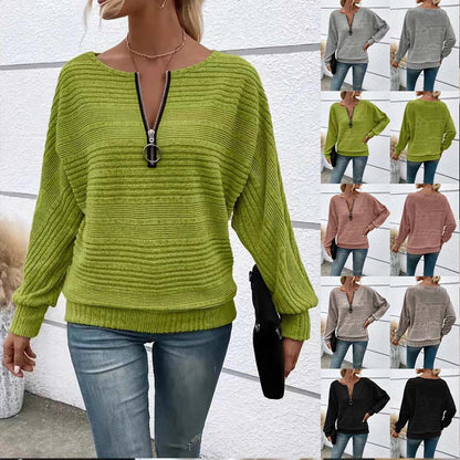 🎉Hot Sale🎉Women's Striped Long Sleeve Half-Zip Top