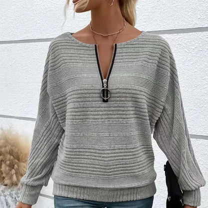 🎉Hot Sale🎉Women's Striped Long Sleeve Half-Zip Top