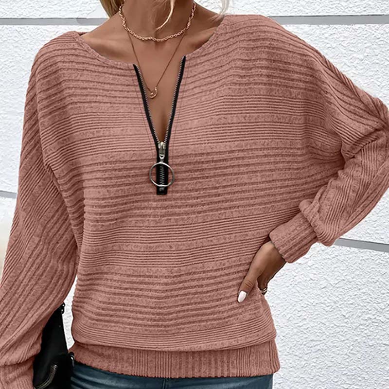 🎉Hot Sale🎉Women's Striped Long Sleeve Half-Zip Top