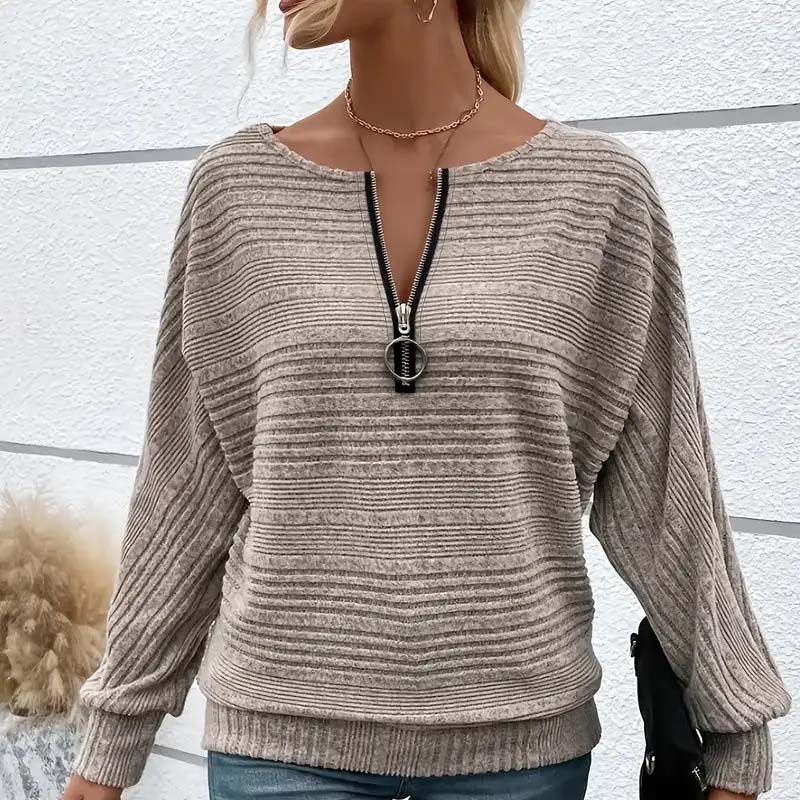 🎉Hot Sale🎉Women's Striped Long Sleeve Half-Zip Top