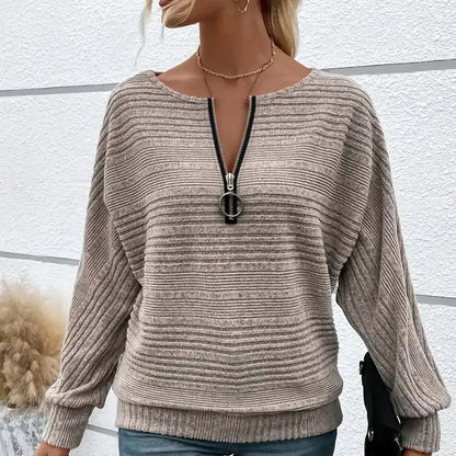 🎉Hot Sale🎉Women's Striped Long Sleeve Half-Zip Top