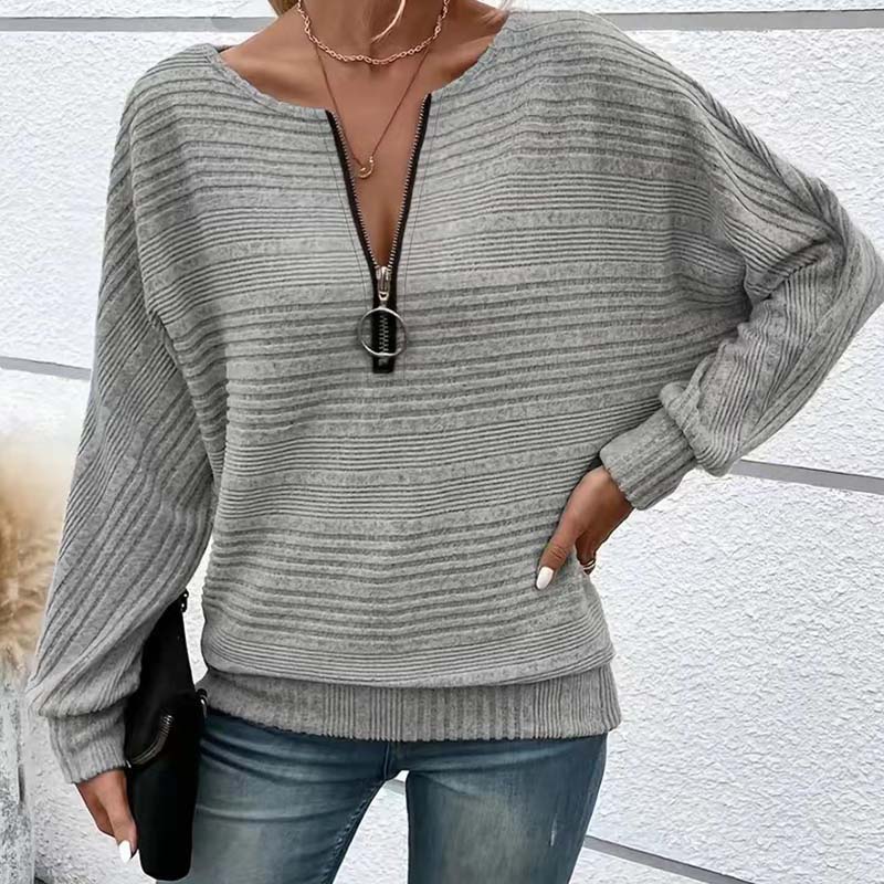 🎉Hot Sale🎉Women's Striped Long Sleeve Half-Zip Top