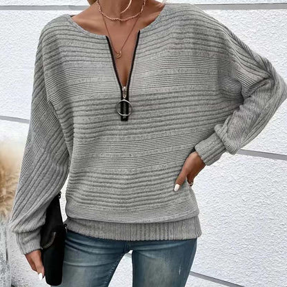 🎉Hot Sale🎉Women's Striped Long Sleeve Half-Zip Top