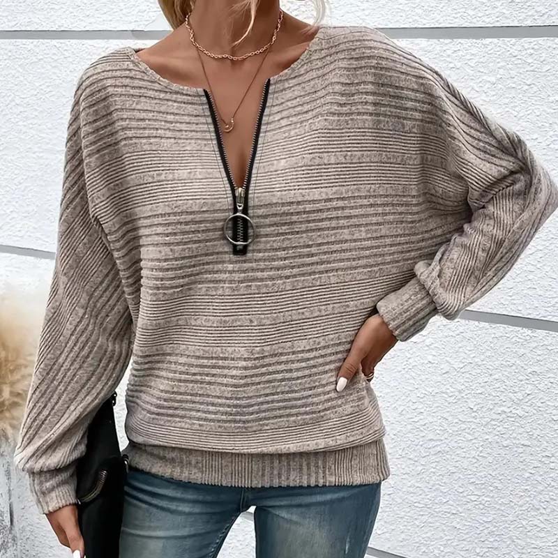 🎉Hot Sale🎉Women's Striped Long Sleeve Half-Zip Top