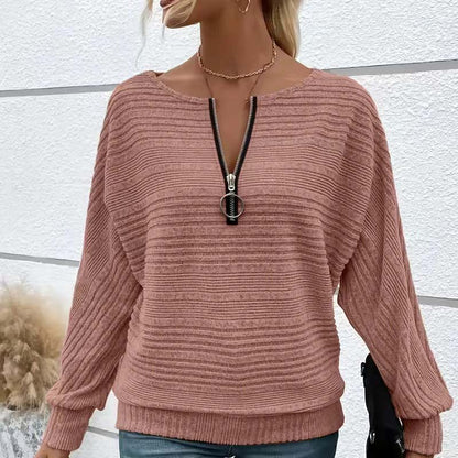 🎉Hot Sale🎉Women's Striped Long Sleeve Half-Zip Top