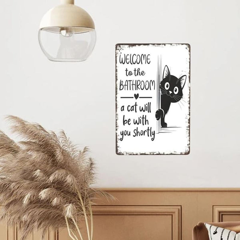 Cute Cat Bathroom Decor Sign