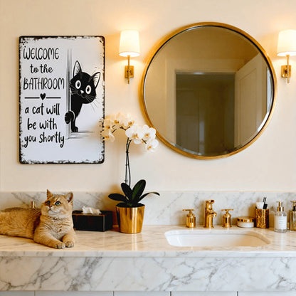 Cute Cat Bathroom Decor Sign