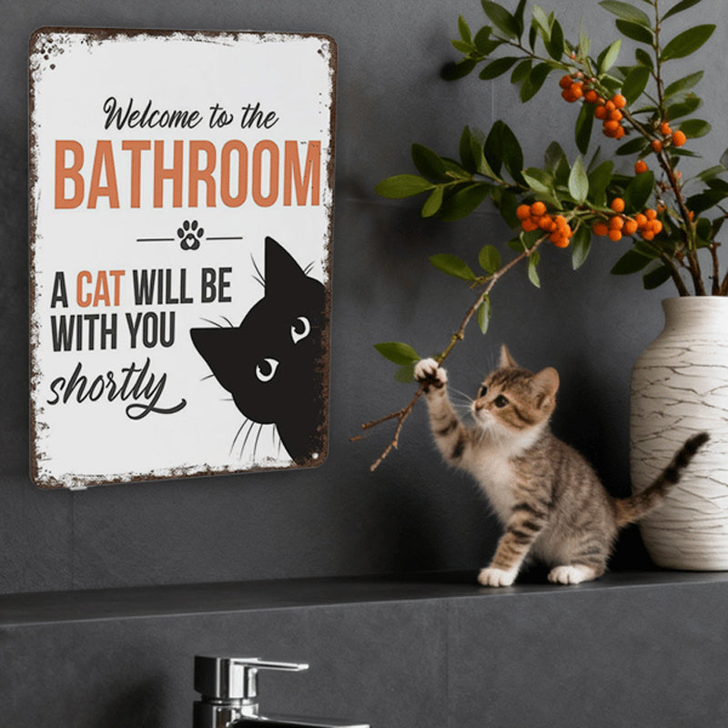 Cute Cat Bathroom Decor Sign