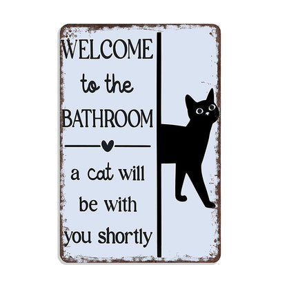 Cute Cat Bathroom Decor Sign
