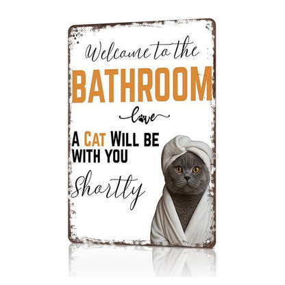 Cute Cat Bathroom Decor Sign