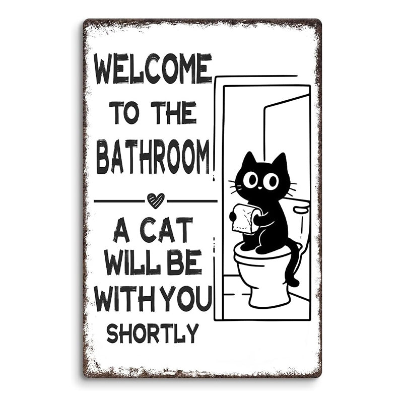 Cute Cat Bathroom Decor Sign