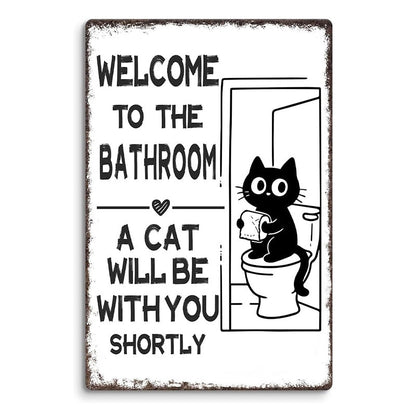 Cute Cat Bathroom Decor Sign
