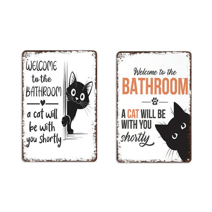 Cute Cat Bathroom Decor Sign