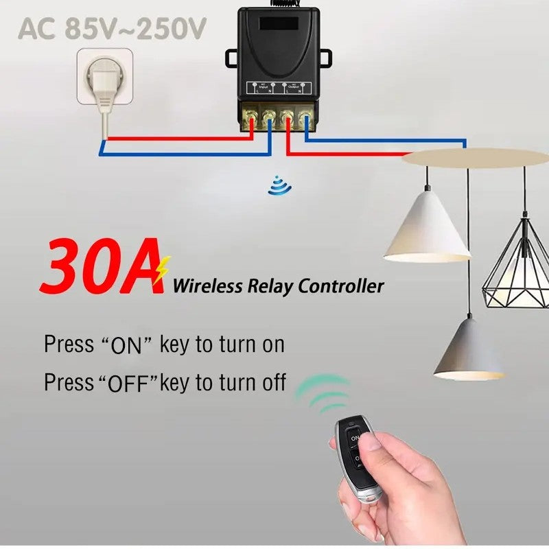 Wireless remote control switch and receiver kit, no wiring required