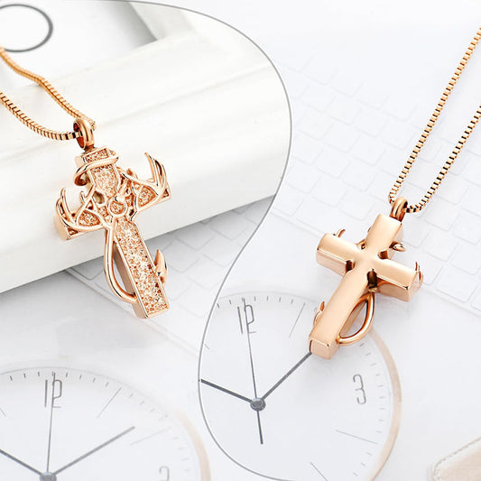 Antler Cross Urn Pendant Necklace