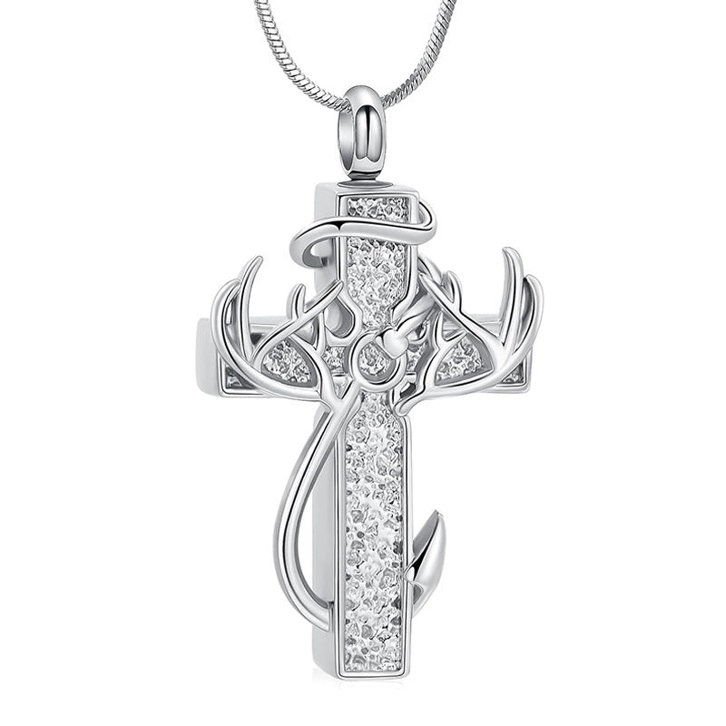 Antler Cross Urn Pendant Necklace