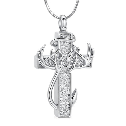 Antler Cross Urn Pendant Necklace