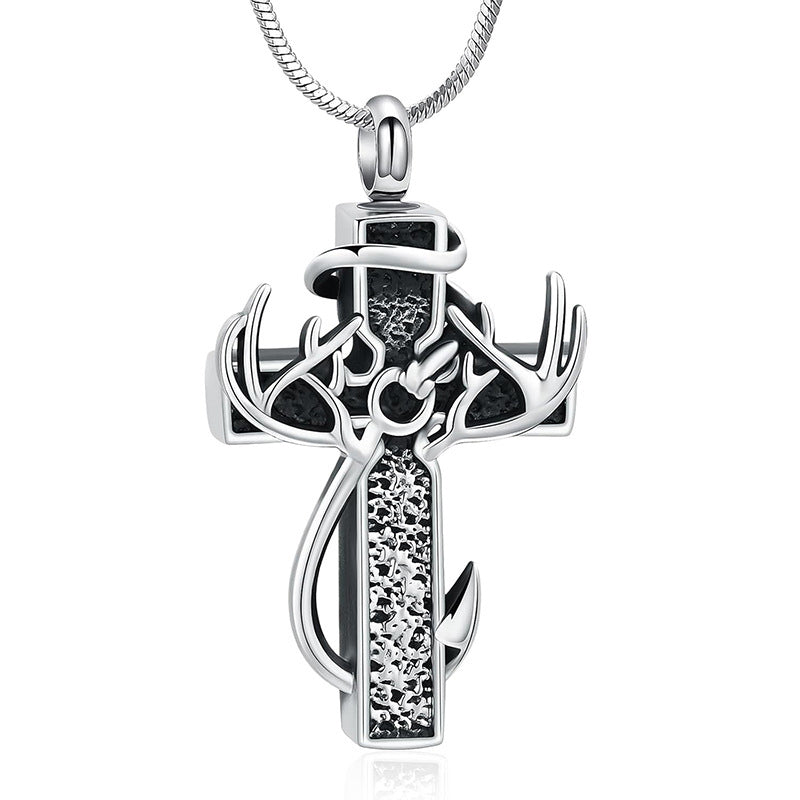 Antler Cross Urn Pendant Necklace