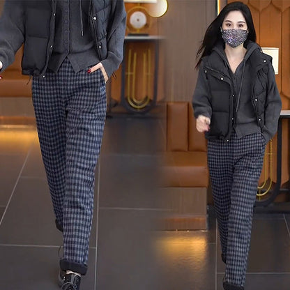 Women's Elegant Plaid Velvet Straight Pants