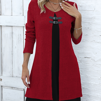 💃New Arrival🌸Women's Faux Two-Piece A-Line Knee-Length Dress