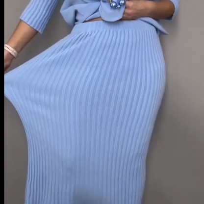Elegant Knit Sweater and Midi Skirt 2-Piece Set