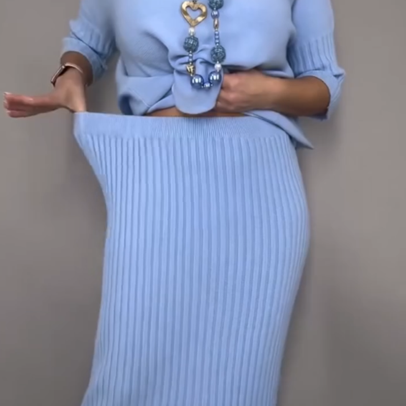 Elegant Knit Sweater and Midi Skirt 2-Piece Set