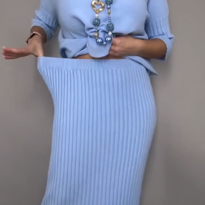 Elegant Knit Sweater and Midi Skirt 2-Piece Set