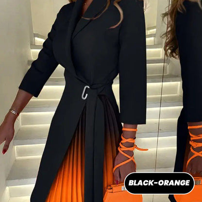 🎁Meet Christmas 50% OFF🎄|Ombre Lapel Neck Tied Waist Pleated Blazer Dress