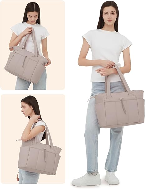 🎒 Natural Puffer Tote Bag – Nylon/Waterproof Lining – 20 L & Elastic Pocket for a 40 oz Water Bottle – Perfect for Work, the Gym, and Travel 🏋️