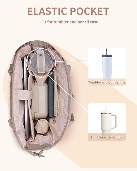 🎒 Natural Puffer Tote Bag – Nylon/Waterproof Lining – 20 L & Elastic Pocket for a 40 oz Water Bottle – Perfect for Work, the Gym, and Travel 🏋️