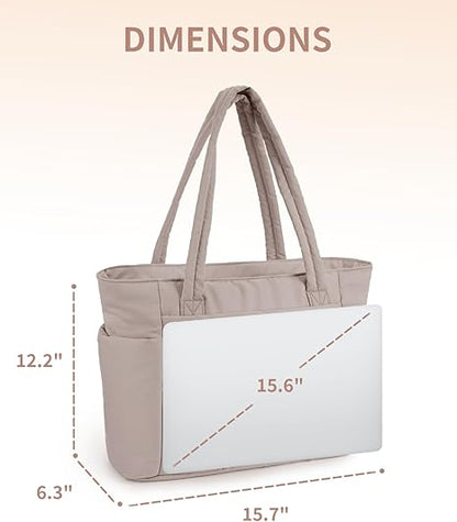 🎒 Natural Puffer Tote Bag – Nylon/Waterproof Lining – 20 L & Elastic Pocket for a 40 oz Water Bottle – Perfect for Work, the Gym, and Travel 🏋️