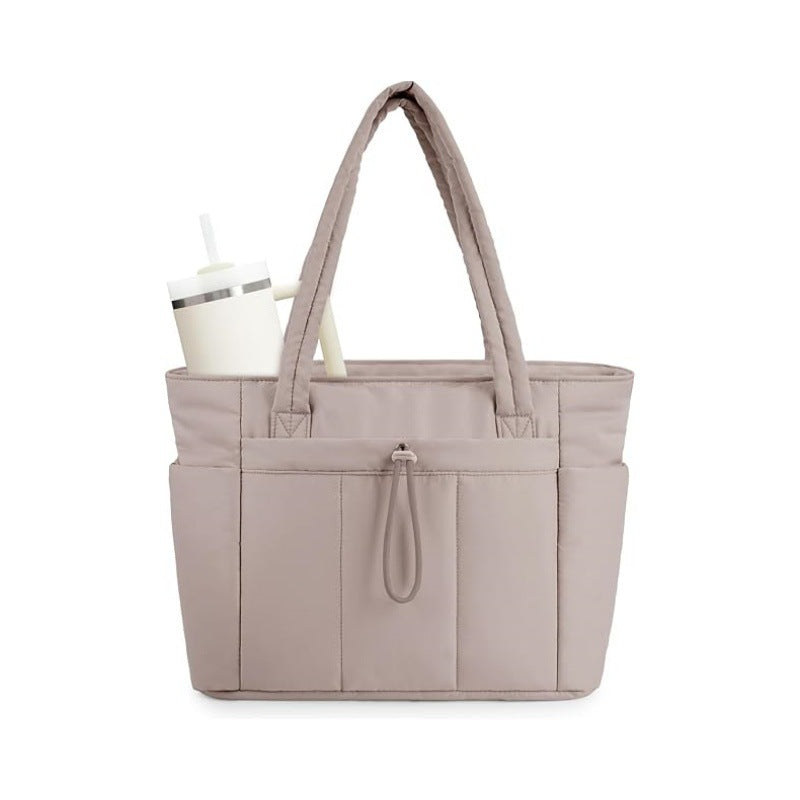 🎒 Natural Puffer Tote Bag – Nylon/Waterproof Lining – 20 L & Elastic Pocket for a 40 oz Water Bottle – Perfect for Work, the Gym, and Travel 🏋️